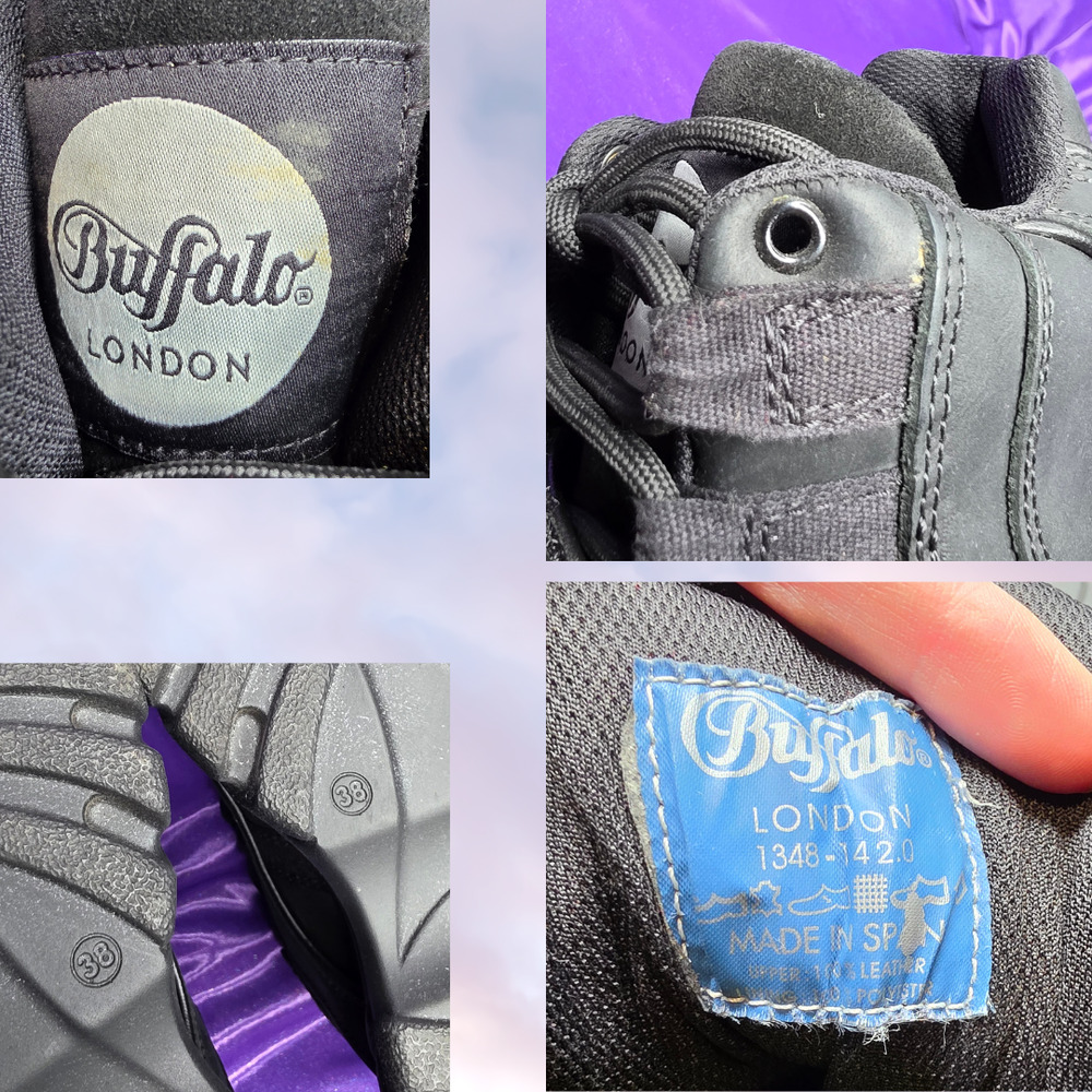 Vtg 90s Buffalo London Black Leather Platform Chunky High Gothic Sneaker 38 - Picture 7 of 7